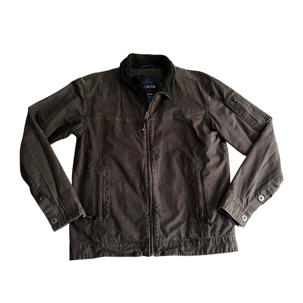 Prana Men's Medium Canvas Field Jacket Black Sherpa Collar Quilted Lining